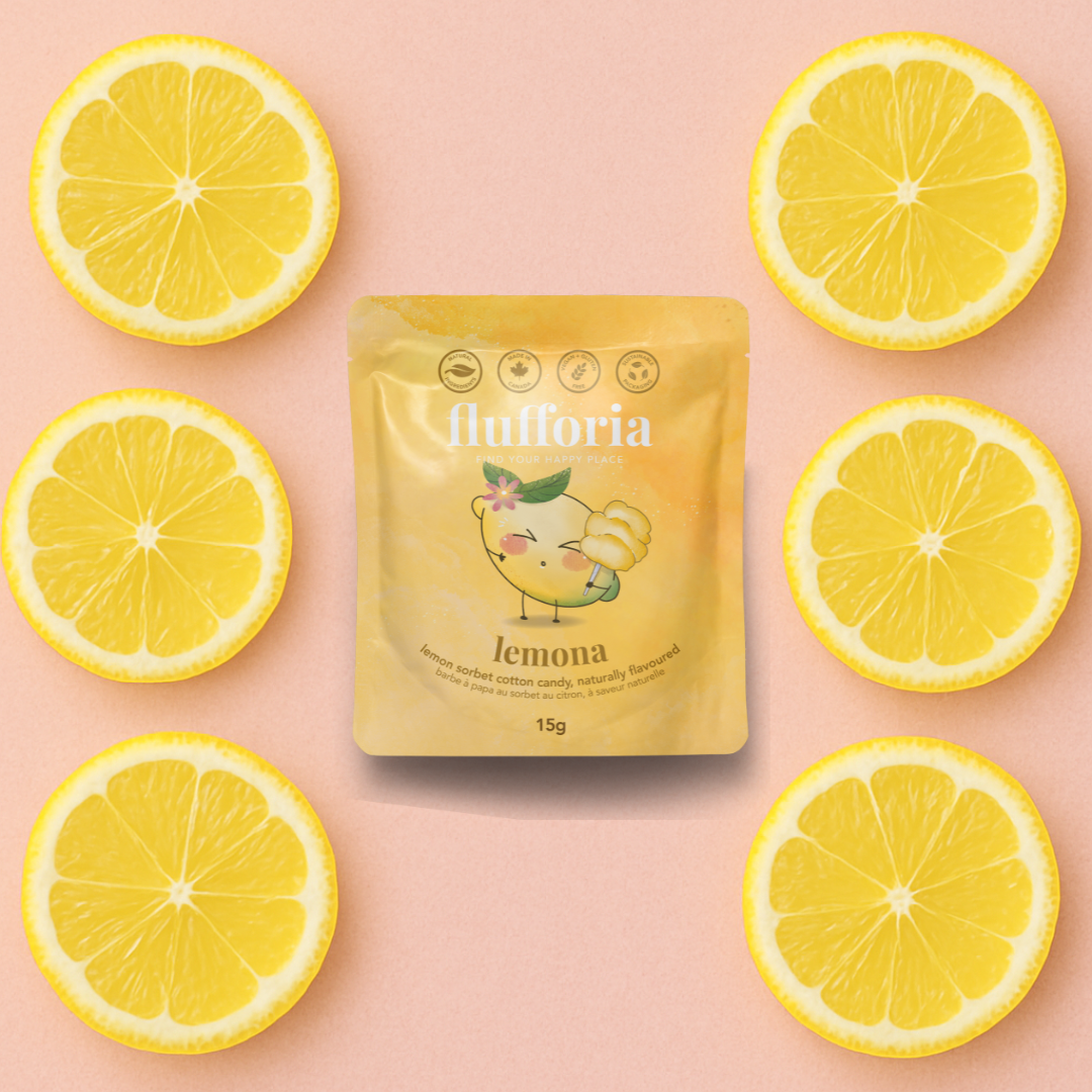 Lemona natural cotton candy pouch with lemon ingredients
